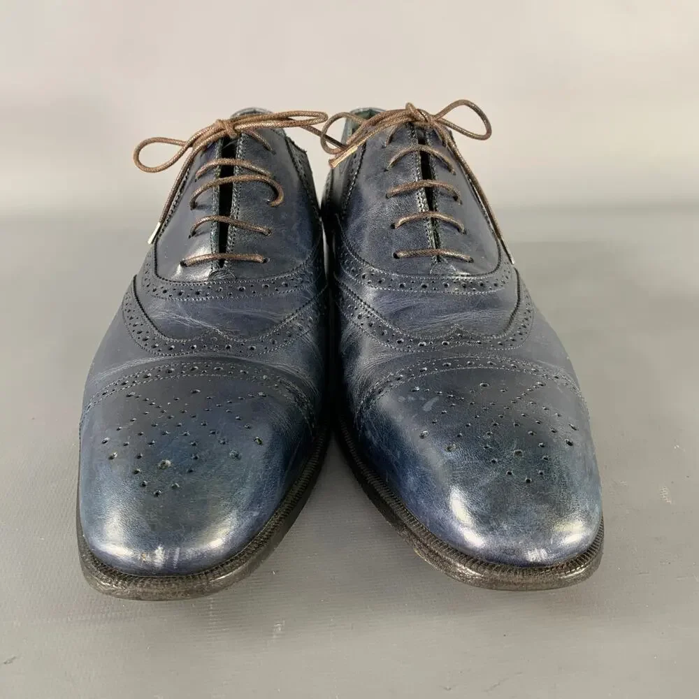 YVES SAINT LAURENT Size 9 Navy Wingtip Leather Cap Toe Lace Up Shoes